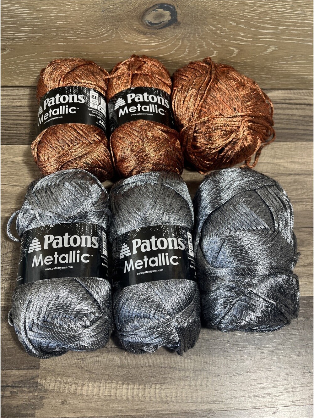 5.5 Skeins Patons Metallic Pewter & Orange Yarn